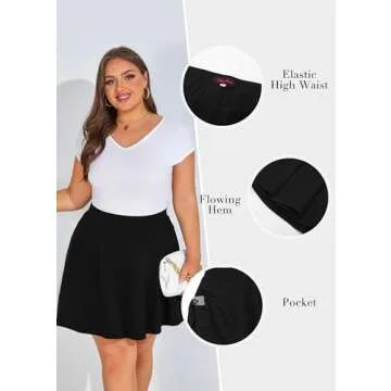 Hanna Nikole Plus Size Women's Skater Skirt High Waist Fashion Flared Versatile Black Mini Short Skort Skirt 5X