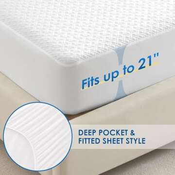Cozymaker TwinXL Size 100% Waterproof Mattress Protector, Cooling Mattress Cover Fitted 8-21" Deep Pocket, 3D Air Fabric Soft Breathable Bed Mattress Pad Cover Noiseless Washable