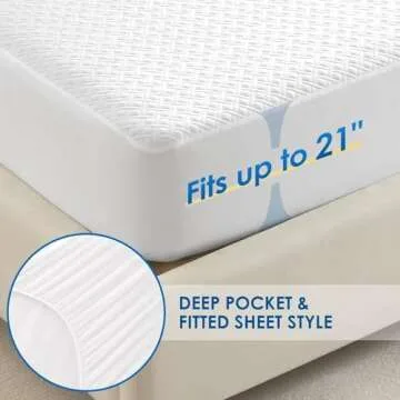 Cozymaker TwinXL Size 100% Waterproof Mattress Protector, Cooling Mattress Cover Fitted 8-21" Deep Pocket, 3D Air Fabric Soft Breathable Bed Mattress Pad Cover Noiseless Washable