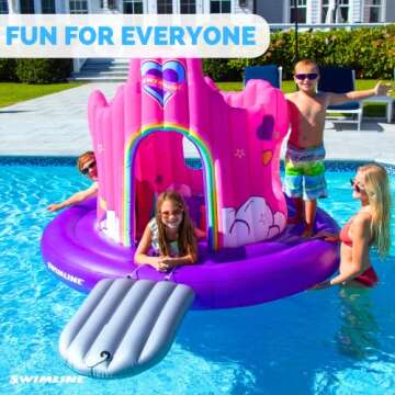 SWIMLINE Giant Inflatable Unicorn Castle Pool Float For Kids And Adults Size| Floating Kingdom Raft ...