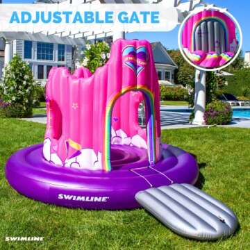 SWIMLINE Giant Inflatable Unicorn Castle Pool Float For Kids And Adults Size| Floating Kingdom Raft Lounger Combo With Gate Shield Windows & Accessories For Pools Lakes Beach | Fits Up To 4 People