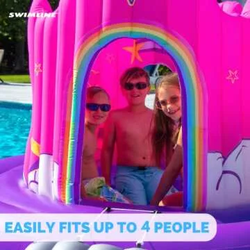 SWIMLINE Giant Inflatable Unicorn Castle Pool Float For Kids And Adults Size| Floating Kingdom Raft Lounger Combo With Gate Shield Windows & Accessories For Pools Lakes Beach | Fits Up To 4 People