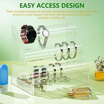 Clear Acrylic Bracelet Holder with 3 Tier Racks, Jewelry Organizer Stand and Display Jewelry Organizer for Wrist Watch