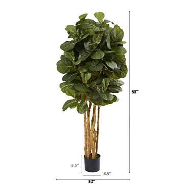 Nearly Natural 5’ Fiddle Leaf Fig Artificial Trees, 60in, Green