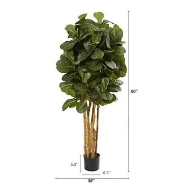 Nearly Natural 5’ Fiddle Leaf Fig Artificial Trees, 60in, Green