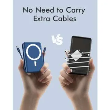 podoru for Magsafe Battery Pack, 10000mAh Magnetic Power Bank Built-in USB C Lighting Cables 22.5W PD Fast Charging LED Display Wireless Portable Charger for iPhone 16/15/14/13/12 All Series-Navy Blue