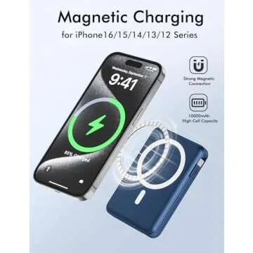 podoru for Magsafe Battery Pack, 10000mAh Magnetic Power Bank Built-in USB C Lighting Cables 22.5W PD Fast Charging LED Display Wireless Portable Charger for iPhone 16/15/14/13/12 All Series-Navy Blue