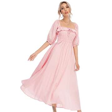 R.Vivimos Women Summer Half Sleeve Cotton Ruffled Vintage Elegant Backless A Line Flowy Long Dresses...