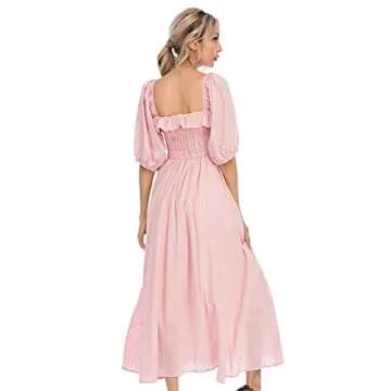 R.Vivimos Women Summer Half Sleeve Cotton Ruffled Vintage Elegant Backless A Line Flowy Long Dresses (Small, Pink#1)