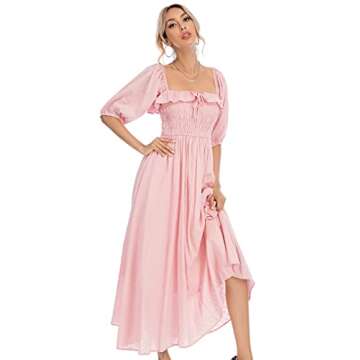 R.Vivimos Women Summer Half Sleeve Cotton Ruffled Vintage Elegant Backless A Line Flowy Long Dresses (Small, Pink#1)