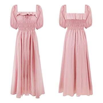 R.Vivimos Women Summer Half Sleeve Cotton Ruffled Vintage Elegant Backless A Line Flowy Long Dresses (Small, Pink#1)