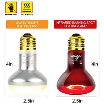 WACOOL 2Pack 75W Reptile Heat Lamp Day & Night Kit, Nature Simulated Basking Daylight & Nightlight H...