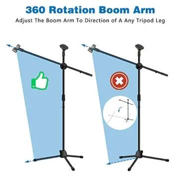 Microphone Stand, Kasonic Adjustable Tripod Boom Mic Stands with 2 Mic Clip Holders; Professional Collapsible for Performance, Karaoke Singing, Speech, Wedding, Stage and Outdoor Activity - Black