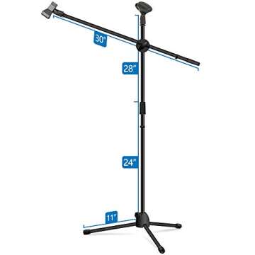 Microphone Stand, Kasonic Adjustable Tripod Boom Mic Stands with 2 Mic Clip Holders; Professional Collapsible for Performance, Karaoke Singing, Speech, Wedding, Stage and Outdoor Activity - Black