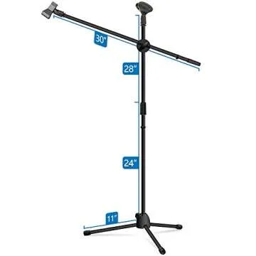 Microphone Stand, Kasonic Adjustable Tripod Boom Mic Stands with 2 Mic Clip Holders; Professional Collapsible for Performance, Karaoke Singing, Speech, Wedding, Stage and Outdoor Activity - Black