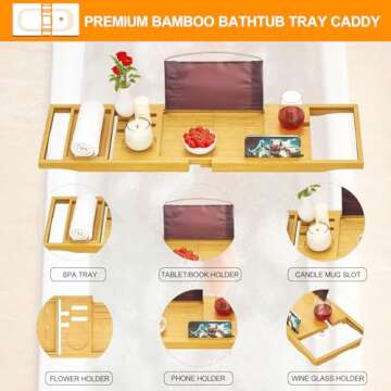 Premium Bathtub Tray Caddy - Bath Tray Expandable - Bath Tub Tray Table for Bathtub, Bamboo Wooden, ...