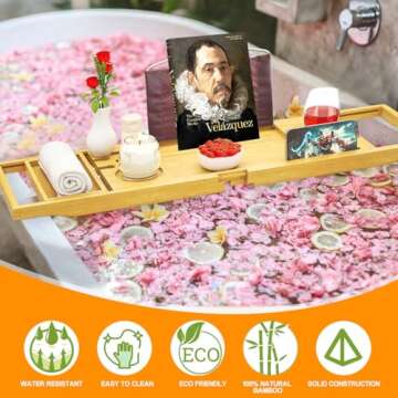 Premium Bathtub Tray Caddy - Bath Tray Expandable - Bath Tub Tray Table for Bathtub, Bamboo Wooden, Fits Most Bath Tubs