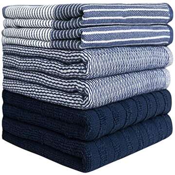 Premium Kitchen Dish Hand Towels (20”x 28”, 6 Pack) | Large,Cotton Flat & Terry Highly Absorbent...