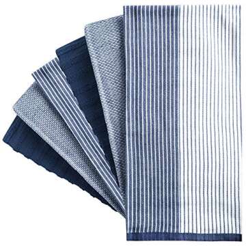Premium Kitchen Dish Hand Towels (20”x 28”, 6 Pack) | Large,Cotton Flat & Terry Highly Absorbent Tea Towels Set with Hanging Loop | Navy Blue