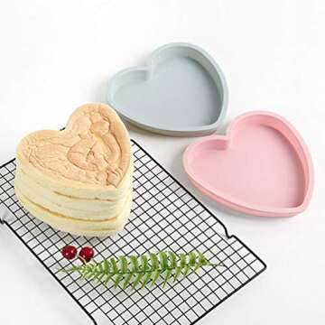 Goeielewe 2PCS Heart Shaped Cake Pan Silicone Cake Mold Baking Pans Non-Stick Cake Bakeware Mold, Chocolate Baking Tray Valentine's Gift - Pink&Blue-gray Colors (8 Inches)