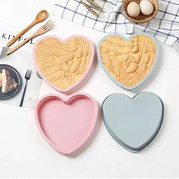 Goeielewe 2PCS Heart Shaped Cake Pan Silicone Cake Mold Baking Pans Non-Stick Cake Bakeware Mold, Chocolate Baking Tray Valentine's Gift - Pink&Blue-gray Colors (8 Inches)