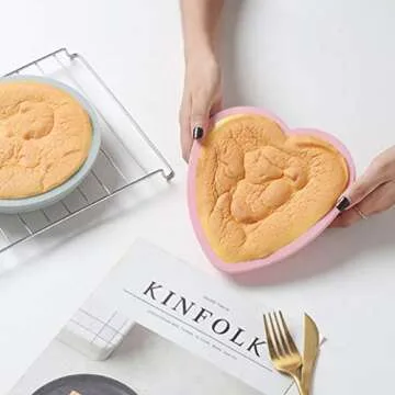 Goeielewe 2PCS Heart Shaped Cake Pan Silicone Cake Mold Baking Pans Non-Stick Cake Bakeware Mold, Chocolate Baking Tray Valentine's Gift - Pink&Blue-gray Colors (8 Inches)