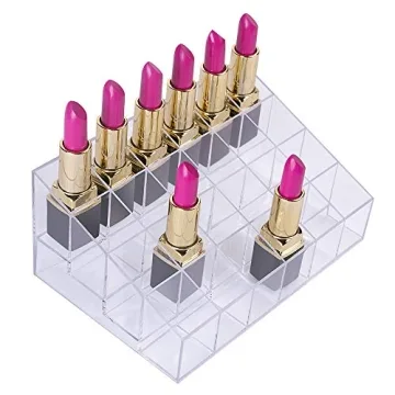 Benbilry Lipstick Holder, 24 Slots Clear Acrylic Lipstick Organizer Display Transparent Makeup Organizer(24 slots)