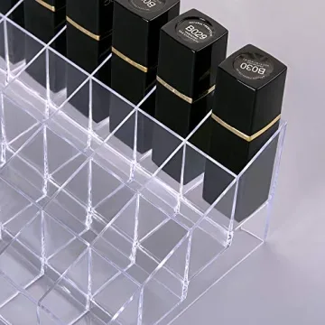 Benbilry Lipstick Holder, 24 Slots Clear Acrylic Lipstick Organizer Display Transparent Makeup Organizer(24 slots)
