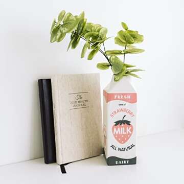 Retro Strawberry Milk Carton vase –Vintage Inspired Kawaii Ceramic vase -Pink Strawberry Flower vase -Cute Accent Decor for Your Home Kitchen Office