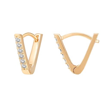PAVOI Stunning V-Shaped Gold Plated Huggie Earrings with Cubic Zirconia