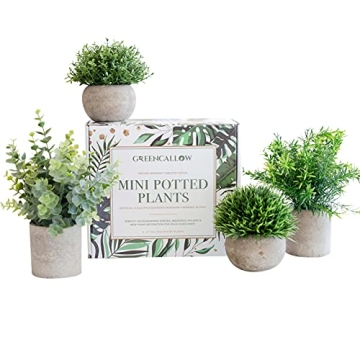 GreenCallow Artificial Plants for Home Decor Indoor. 4 Mini Plants, Rosemary Faux Plant Decor, Eucal...