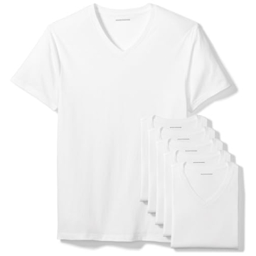 Amazon Essentials Men's V-Neck Undershirt Pack of 6 - White - Large
