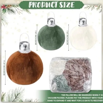 Shellwei 3 Pcs Christmas Bell Pillow Velvet Round Throw Pillows 3D Stuffed Ball Shaped Pillow Neutral Cute Christmas Decorations for Bedroom Living Room and Gift for Christmas(Moss Green,Velvet)