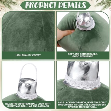 Shellwei 3 Pcs Christmas Bell Pillow Velvet Round Throw Pillows 3D Stuffed Ball Shaped Pillow Neutral Cute Christmas Decorations for Bedroom Living Room and Gift for Christmas(Moss Green,Velvet)