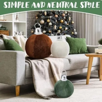 Shellwei 3 Pcs Christmas Bell Pillow Velvet Round Throw Pillows 3D Stuffed Ball Shaped Pillow Neutral Cute Christmas Decorations for Bedroom Living Room and Gift for Christmas(Moss Green,Velvet)