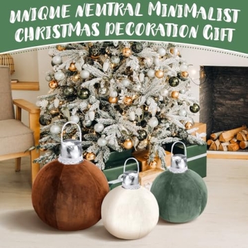 Shellwei 3 Pcs Christmas Bell Pillow Velvet Round Throw Pillows 3D Stuffed Ball Shaped Pillow Neutral Cute Christmas Decorations for Bedroom Living Room and Gift for Christmas(Moss Green,Velvet)