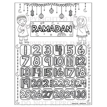 Zaffron Children's Daily Ramadan Count Down Coloring Calendar Large Poster w/bonus Eid Sticker