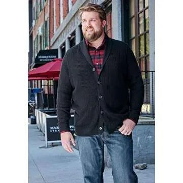 KingSize Big & Tall Shawl-Collar Cardigan Sweater - L Black