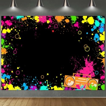 Avezano Let's Glow Splatter Photo Background Glow Neon Party Backdrop 7x5ft Blacklight Disco Retro D...