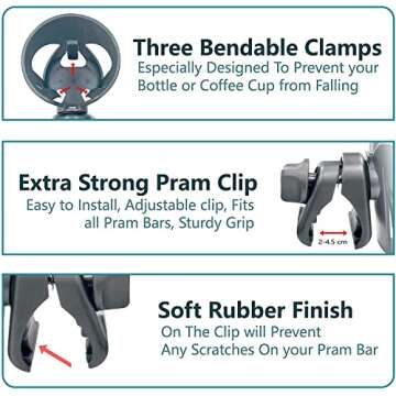 Universal Stroller Cup Holder, Universal Stroller Organizer Baby Bottle Holder - Stroller Accessory, Parent Cup Holder for Stroller/Bike