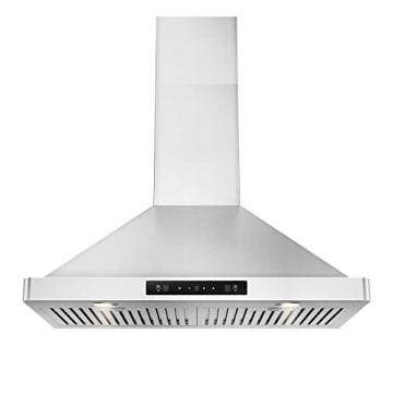EVERKITCH 30 inch Wall Mount Range Hood 800CFM, with DC Motor, Stainless Steel Vent Hood with 6 Spee...
