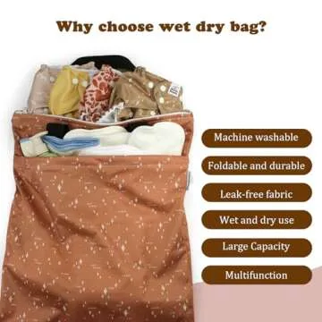 Mama Koala Reusable Hanging Wet Dry Bags for Baby Items, Cloth Diapers, Swimsuits, Travel, Gym Clothes, Beach, Pump Parts, Toiletries, Two Zippered Pockets, 2 Pack (W004L)