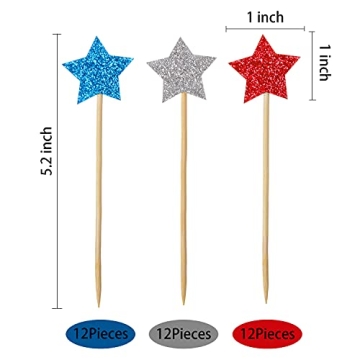 Glitter Star Cupcake Toppers for 4th of July Party