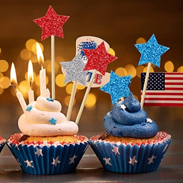 Glitter Star Cupcake Toppers for 4th of July Party