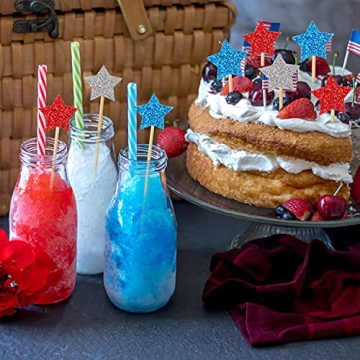 Glitter Star Cupcake Toppers for 4th of July Party