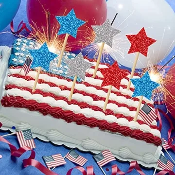 Glitter Star Cupcake Toppers for 4th of July Party