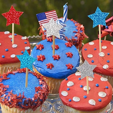 Glitter Star Cupcake Toppers for 4th of July Party