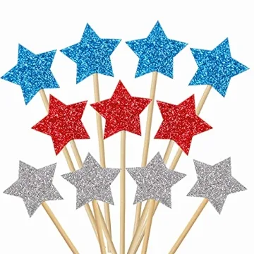 Glitter Star Cupcake Toppers for 4th of July Party