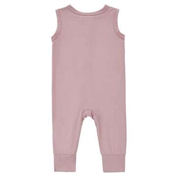 Baby Sleeveless Romper Zipper Toddler Summer Jumpsuit Rayon Outfits Infant Footless Pajamas(Ivory & Purplepink, 0-3m)