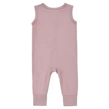 Baby Sleeveless Romper Zipper Toddler Summer Jumpsuit Rayon Outfits Infant Footless Pajamas(Ivory & Purplepink, 0-3m)